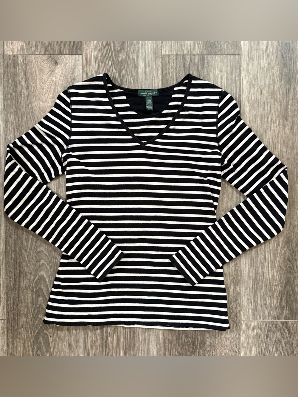 LRL Lauren Jeans Co. Black & White Striped Long Sleeve Shirt Size Small 2000s